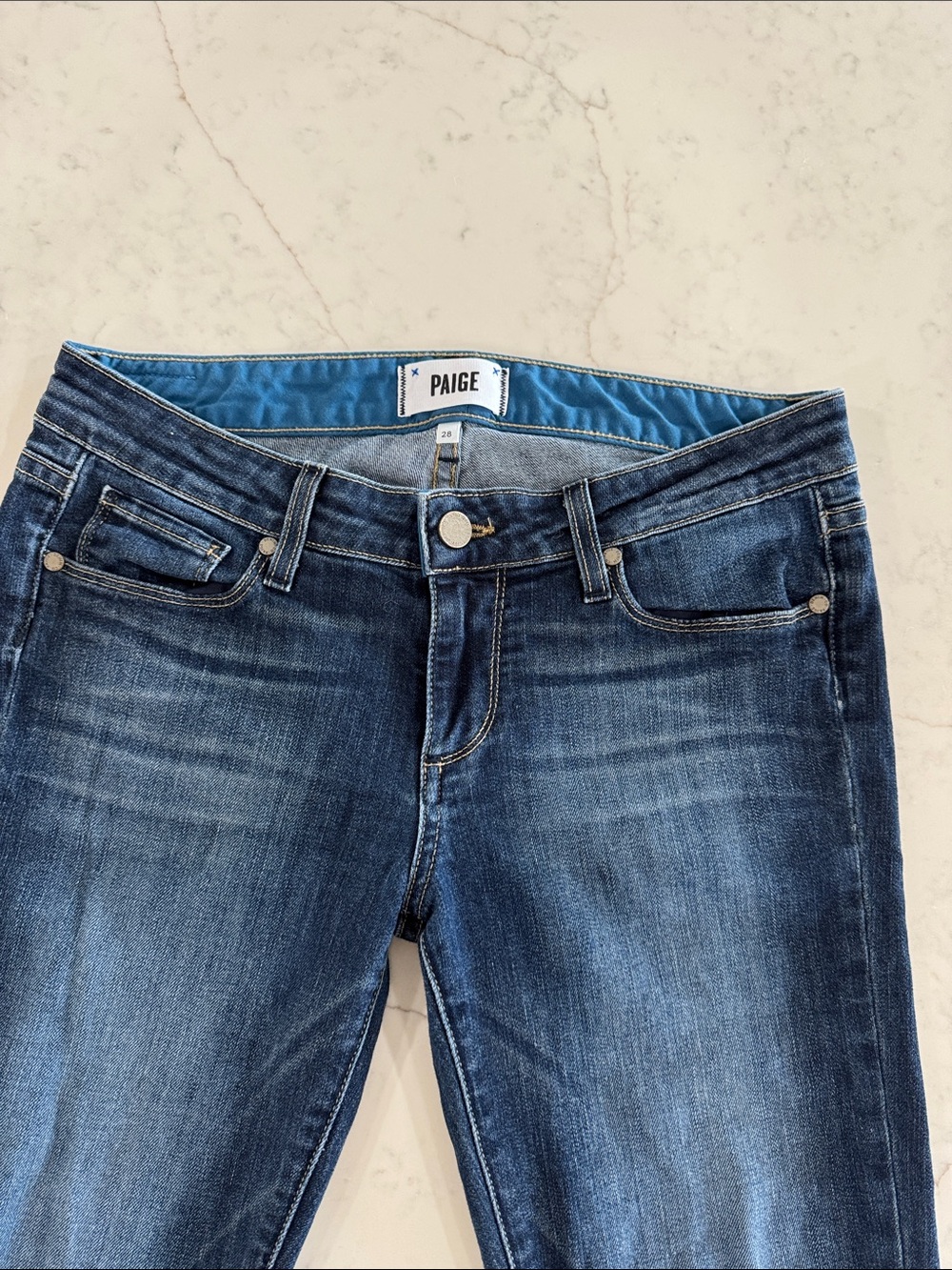 PAIGE Dark Blue Mid-Rise Skinny Jeans